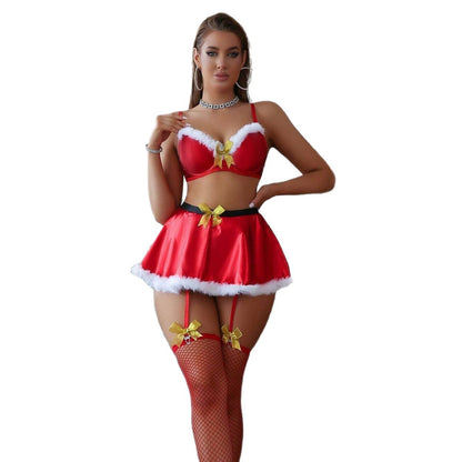 Christmas Role Play Lingerie Set - Split Strap Stocking Sexy Underwear