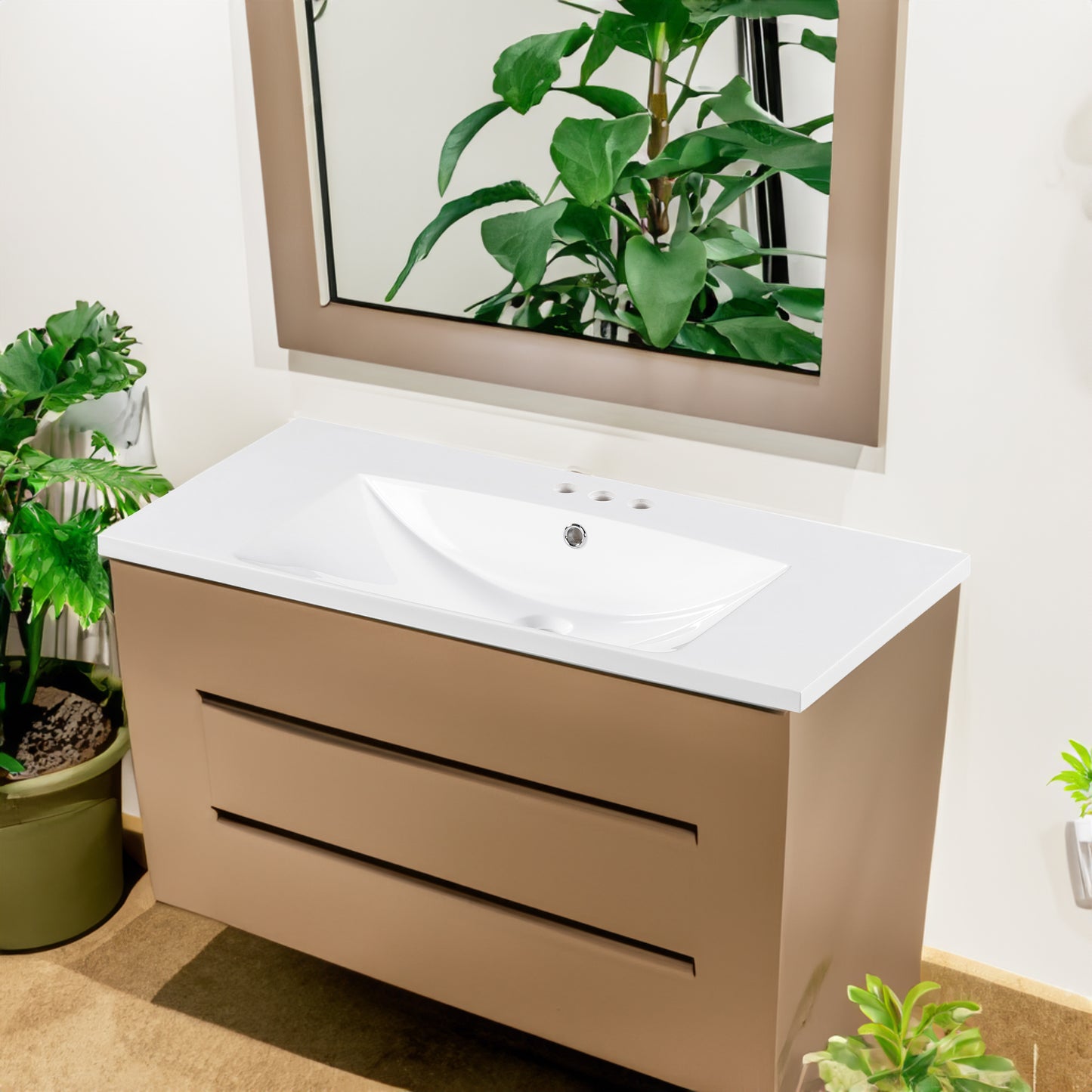 36-Inch Luxury Modern Resin Bathroom Sink – Sleek Minimalist Vanity Top with Overflow Hole (Sink Only)
