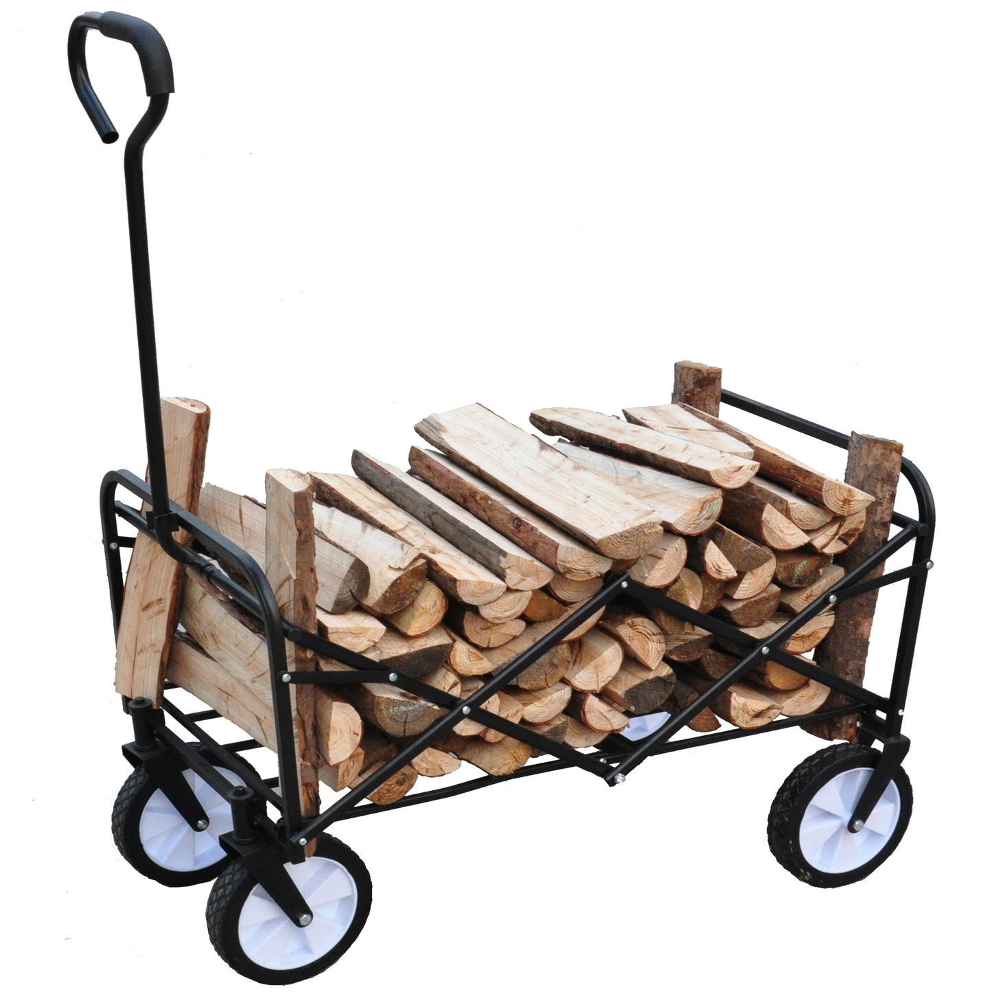 Folding Wagon Garden Shopping Beach Cart – Heavy Duty Black Utility Cart