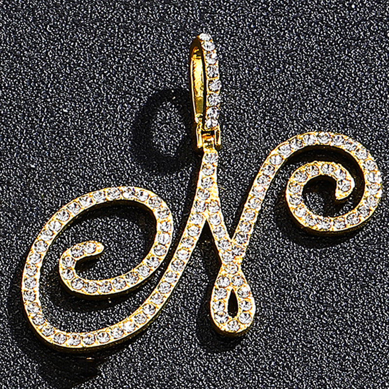 Iced Out Initial Letter Pendant Cuban Chain Necklace