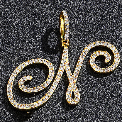 Iced Out Initial Letter Pendant Cuban Chain Necklace