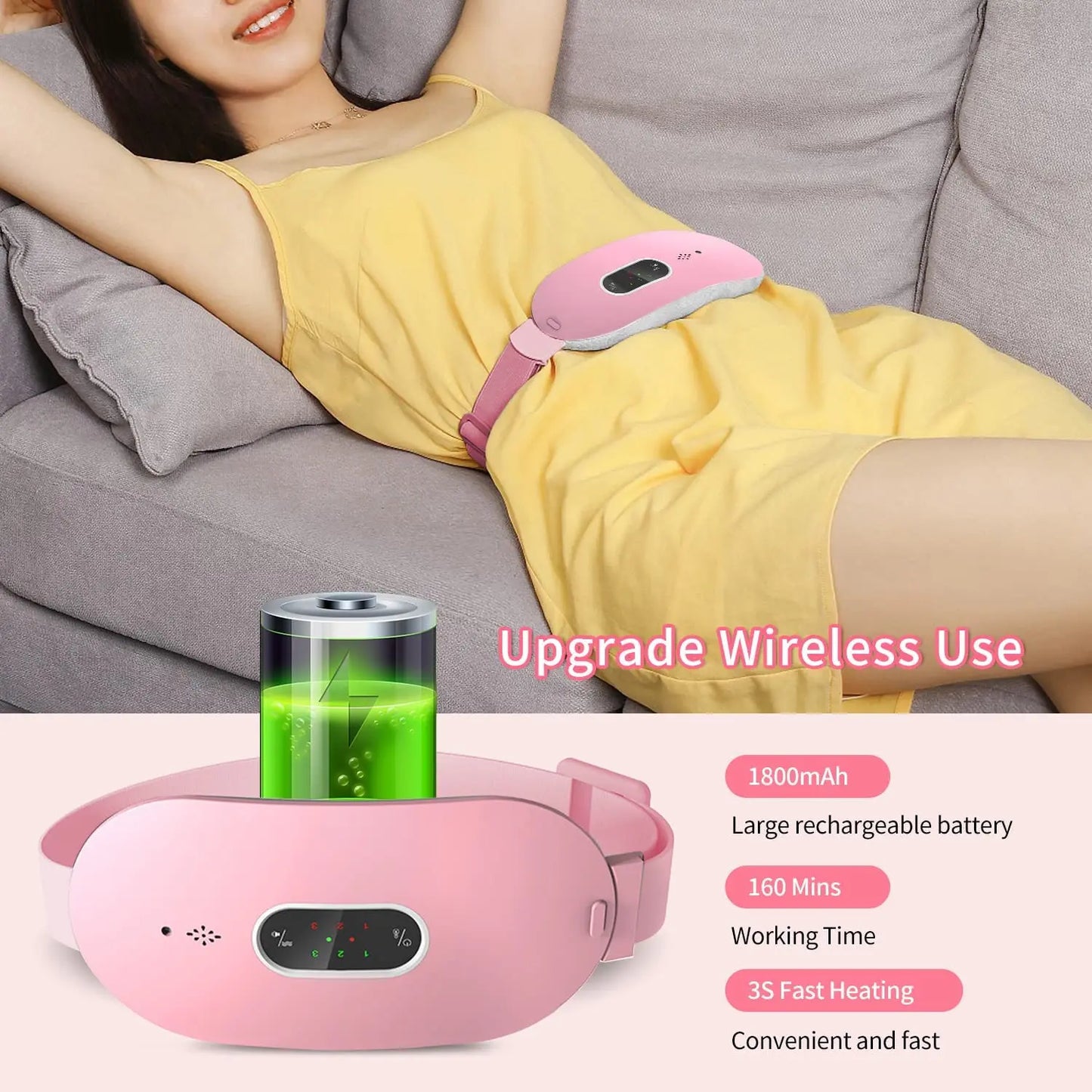 Wireless Menstrual Heating Pad & Massage Belt | Electric Abdominal Warmer for Period Pain Relief