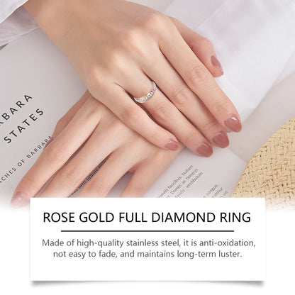 Hoexe Rose Gold Full Diamond Ring - Elegant Light Luxury Jewelry for Women