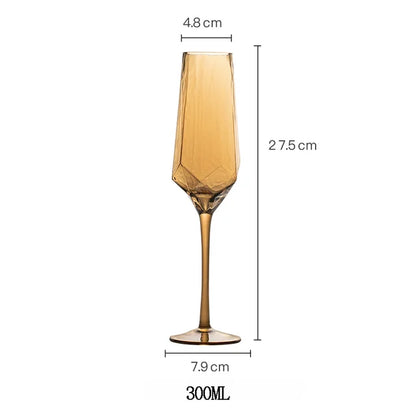 Nordic Gold Amber Crystal Glassware | Elegant Diamond Whisky Cup & Champagne Flute | Light Luxury Tableware