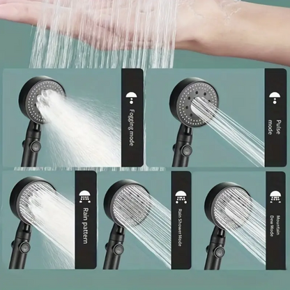 5-Mode High-Pressure Rainfall Shower Head – 360° Adjustable Detachable Hydro Jet with Stop Button