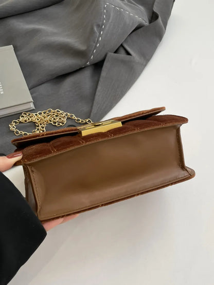 Black Velvet Chain Strap Shoulder Bag with Gold Hardware