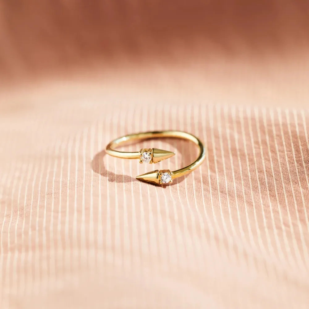 Gold Plated 925 Silver Bypass Ring with Zircon Points