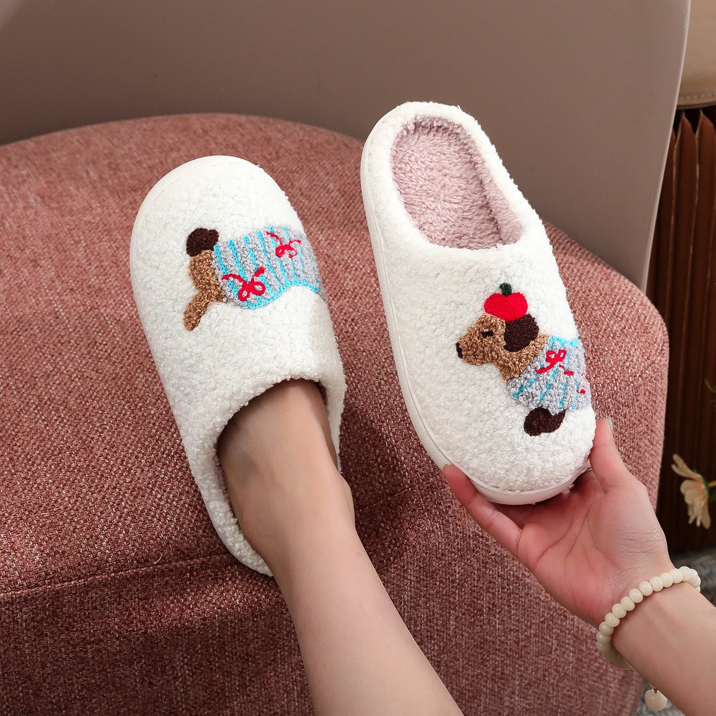 Warm Thick-Soled Woolen Cotton Slippers for Dog Lovers