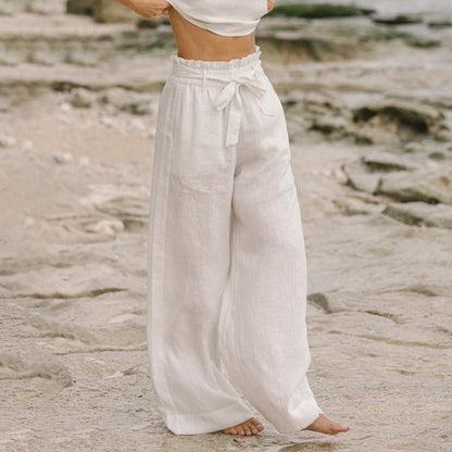 Breathable Tencel Linen Casual Pants | High-Rise Straight Wide Leg Summer Trousers