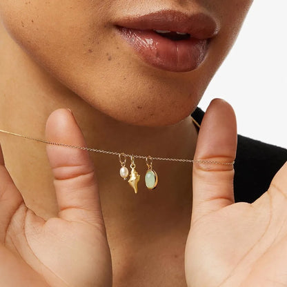 14K Gold Plated Natural Shell & Crystal Charm Necklace