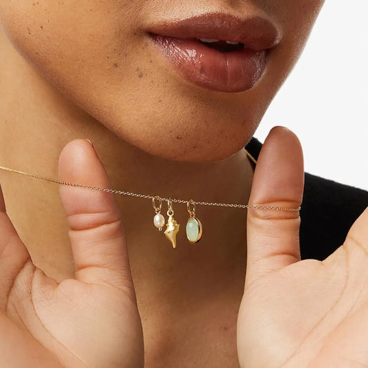 14K Gold Plated Natural Shell & Crystal Charm Necklace