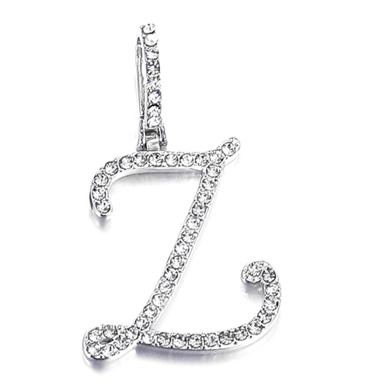Iced Out Initial Letter Pendant Cuban Chain Necklace