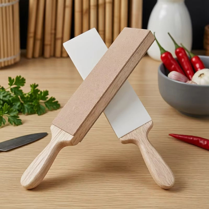 315mm Double-Sided Knife Sharpening Strop - Leather Polishing Belt with Composite Wooden Handle