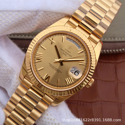Luxury Gold-Tone Business Watch - Elegant Calendar Wristwatch for Men