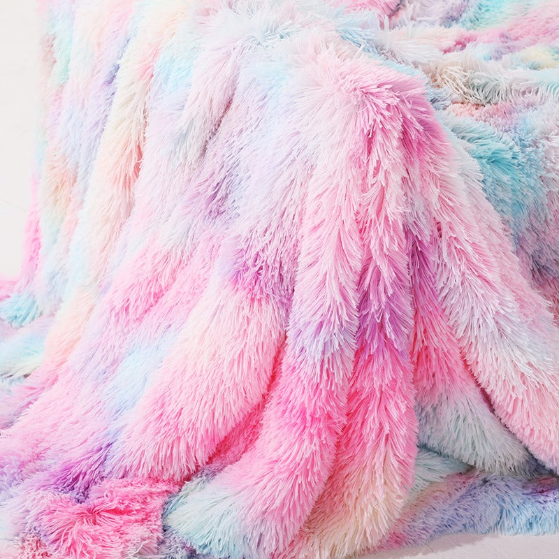 Colorful Rainbow Tie-Dye Plush Blanket – Ultra Soft Nordic Style Fuzzy Throw for Sofa, Office & Nap Time