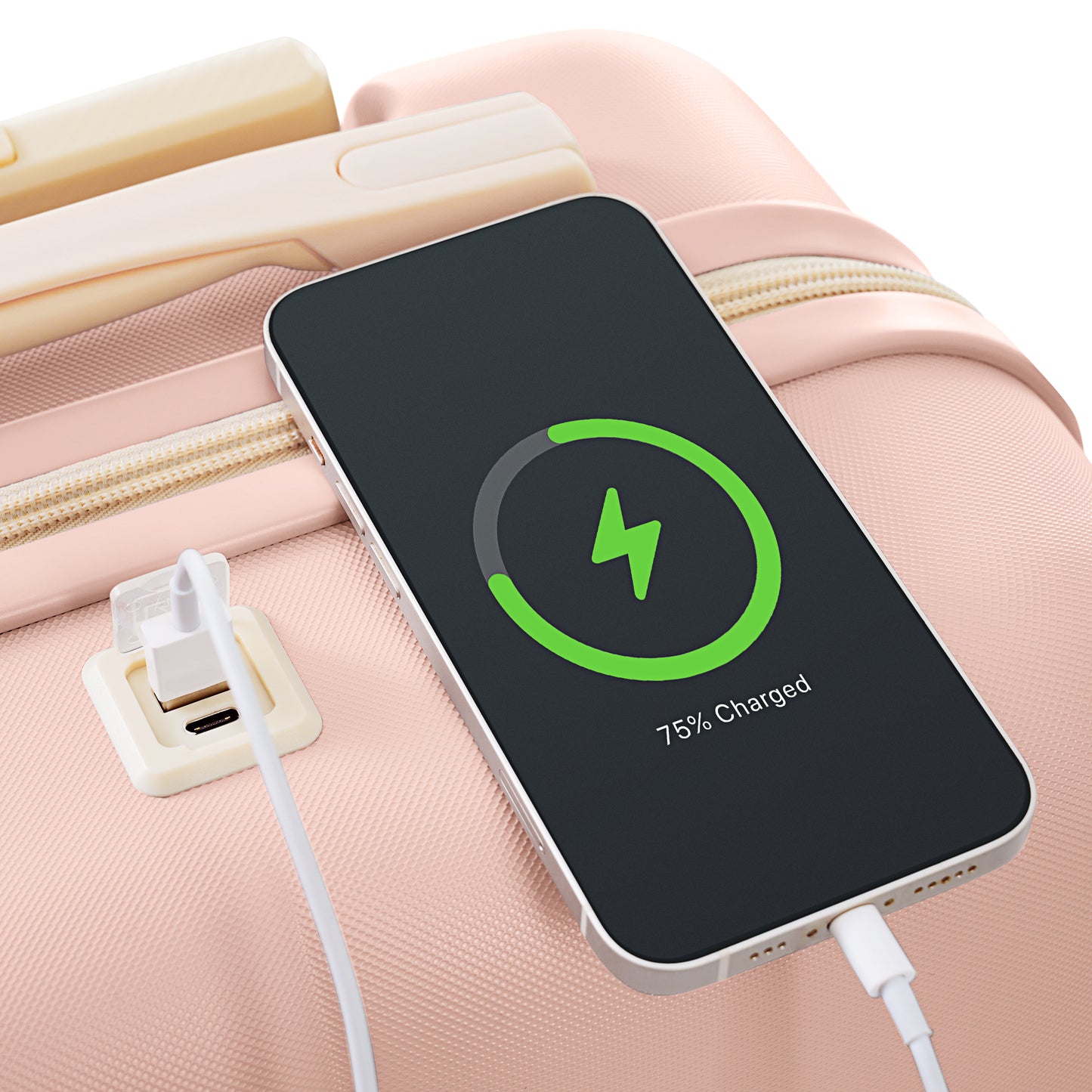 20-Inch ABS Hardshell Carry-on Suitcase with USB Charging Port & Cup Holder - Pink