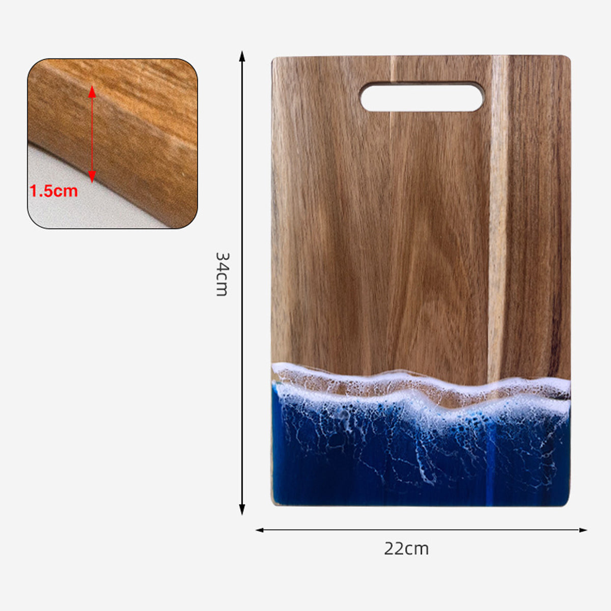 Luxury Resin Ocean Wave Wood Cutting Board - Handmade Acacia Wood Charcuterie Board