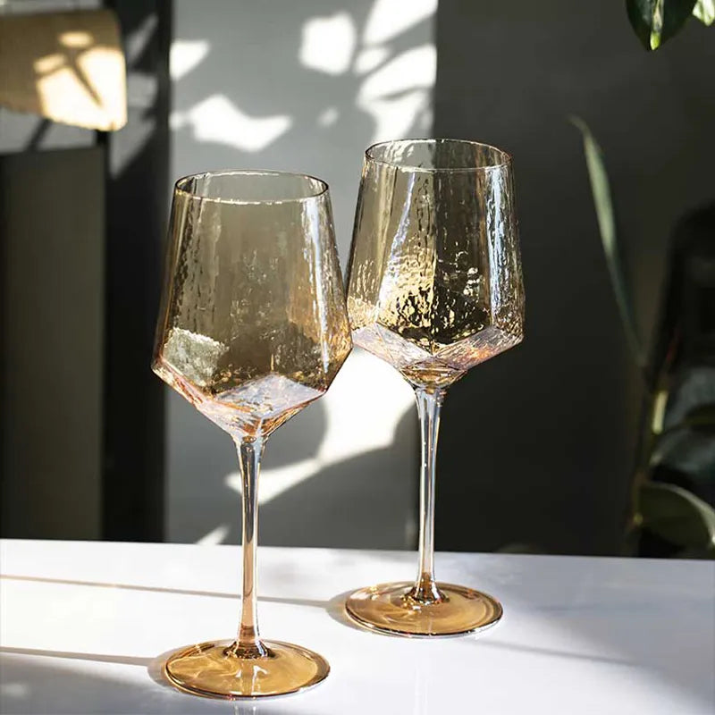 Nordic Gold Amber Crystal Glassware | Elegant Diamond Whisky Cup & Champagne Flute | Light Luxury Tableware