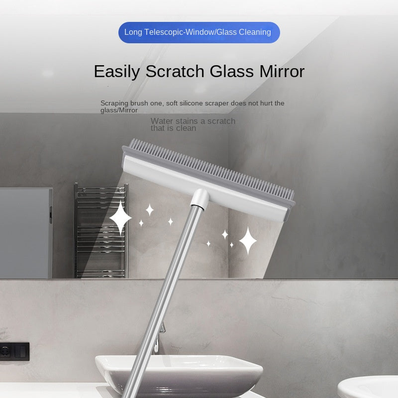 Magic Carpet Brush with Long Handle | Stainless Steel Silicone Floor Cleaning Brush and Water Scraper