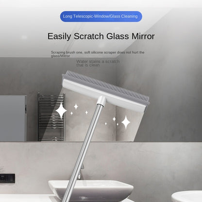 Magic Carpet Brush with Long Handle | Stainless Steel Silicone Floor Cleaning Brush and Water Scraper