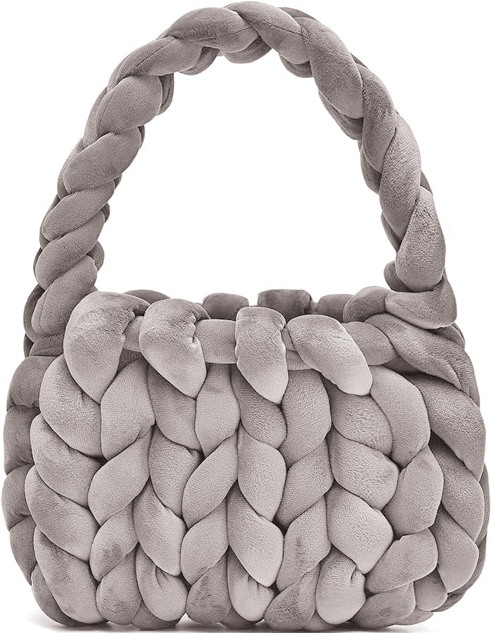 Chunky Hand-Knitted Velvet Yarn Shoulder Bag - Pink