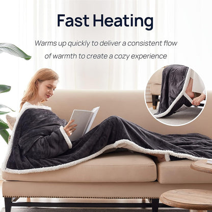 Electric Heating Wearable Blanket - Fleece Lamb Velvet Heated Blanket with Sleeves