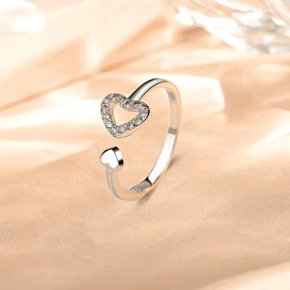 Dainty 925 Silver Zircon Pave Heart Open Ring