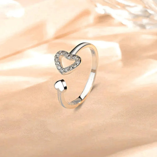 Dainty 925 Silver Zircon Pave Heart Open Ring