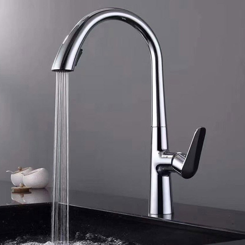 Polished Gold 304 Stainless Steel Kitchen Faucet with Pull-Down Sprayer