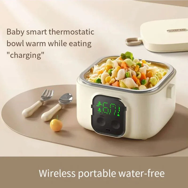 Portable Wireless Electric Lunch Box - Rechargeable Water-Free Heating Food Container with LCD Display