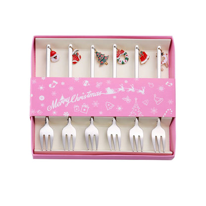 Luxury Christmas Gift Tableware Set - Gold Stainless Steel Coffee Spoon & Dessert Fork with Festive Cartoon Handles (Set of 4)
