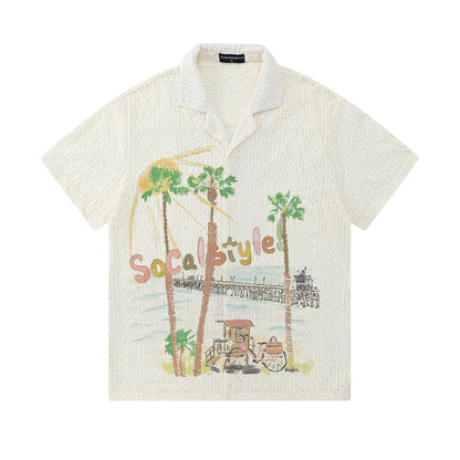 Men's Retro "SoCal Style" Beach Coconut Tree Graffiti Hawaiian Shirt