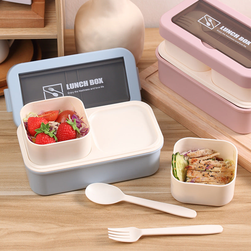 Modern Double-Layer Microwaveable Bento Box - Stylish Dual-Compartment Lunch Box with Built-in Cutlery Storage (Leak-Proof)