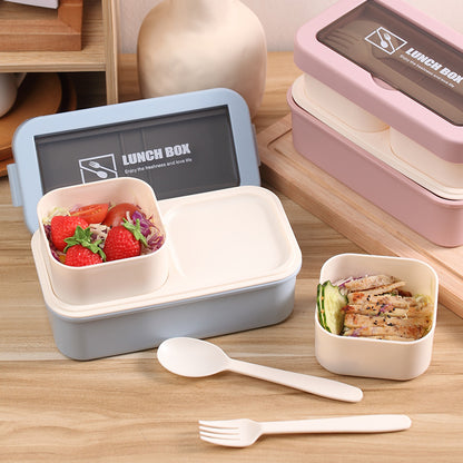 Modern Double-Layer Microwaveable Bento Box - Stylish Dual-Compartment Lunch Box with Built-in Cutlery Storage (Leak-Proof)