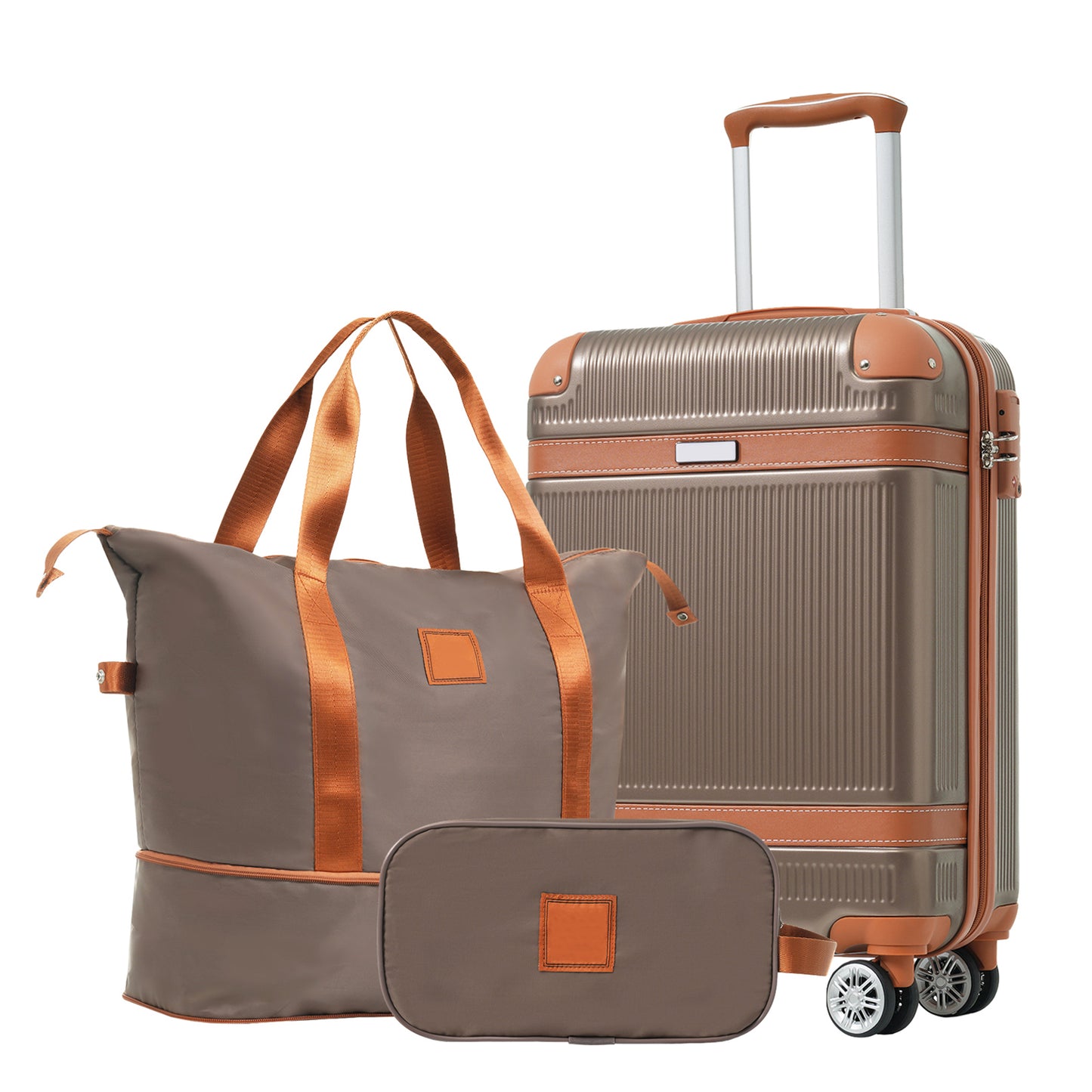 3-Piece Hardshell ABS Suitcase Set with Double Spinner Wheels & TSA Lock - Copper