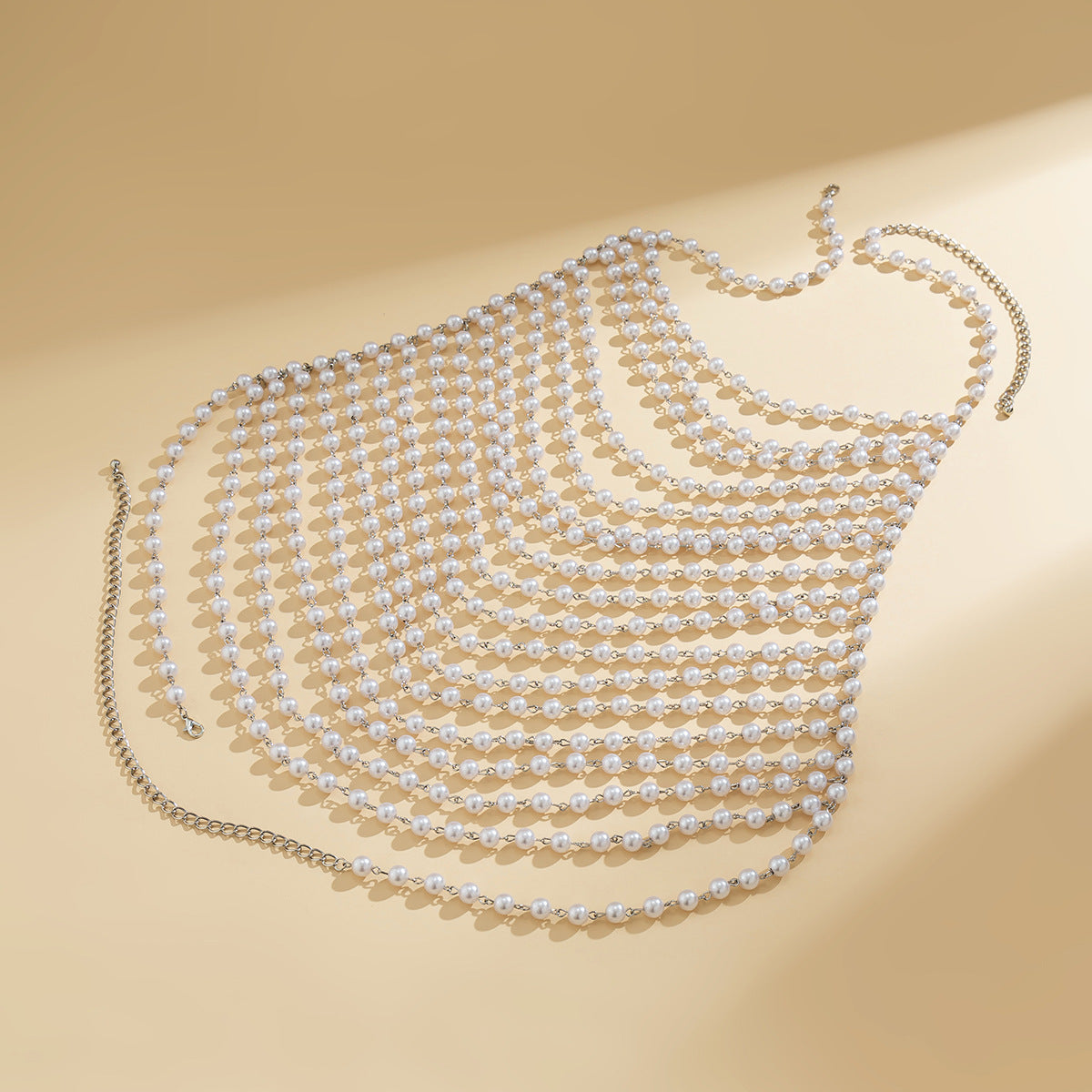Elegant Tiered Pearl Shoulder & Chest Body Chain - Statement Bikini & Vacation Jewelry
