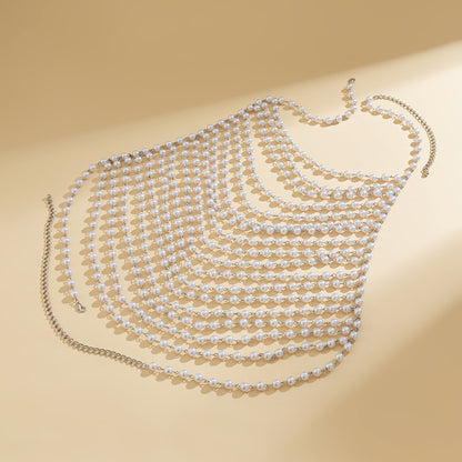 Elegant Tiered Pearl Shoulder & Chest Body Chain - Statement Bikini & Vacation Jewelry