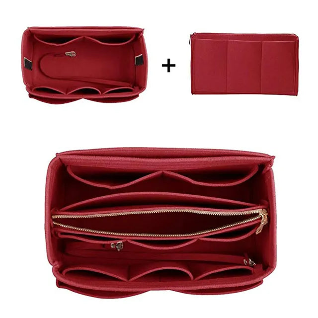 Multi-Pocket Women's Makeup Bag – Felt Purse Organizer Insert for Handbags
