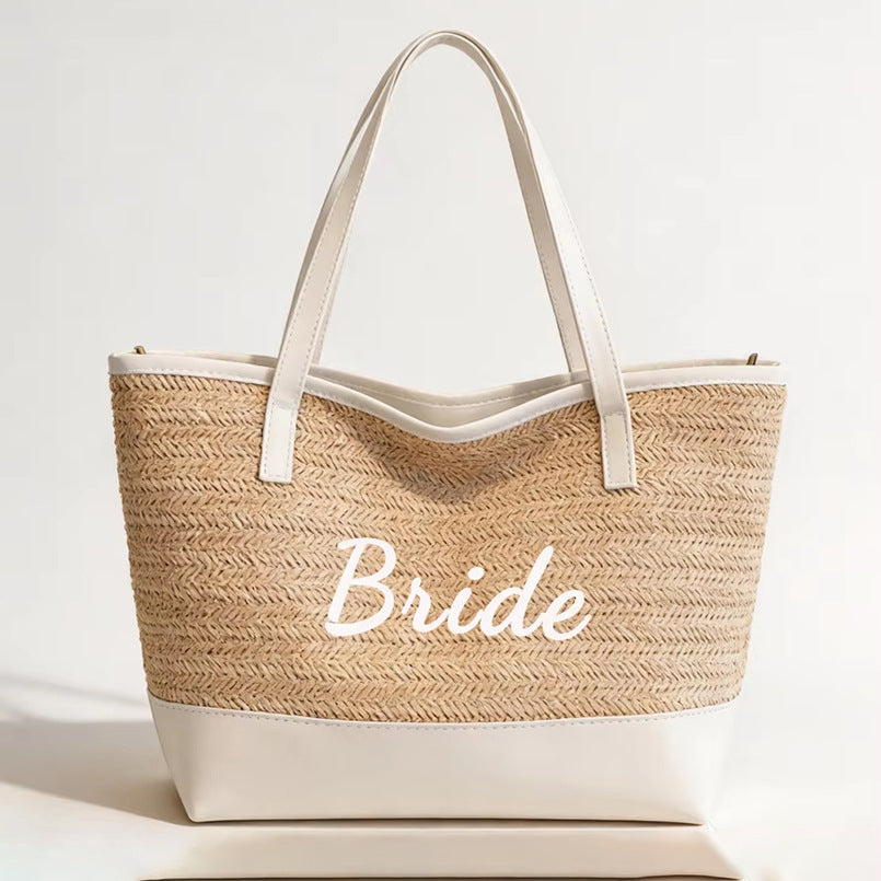 Large Capacity Seaside Beach Bag with Bride Embroidery