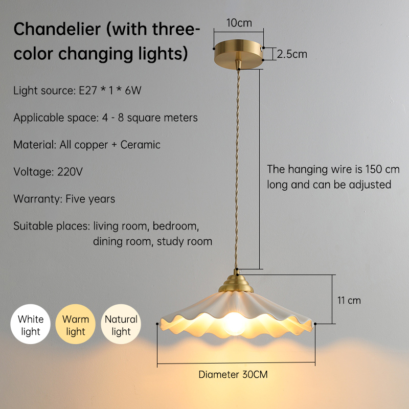 All-Copper Retro Rice-Hat Pendant Light – Elegant Floral Ceramic Chandelier for Bedroom & Cafe