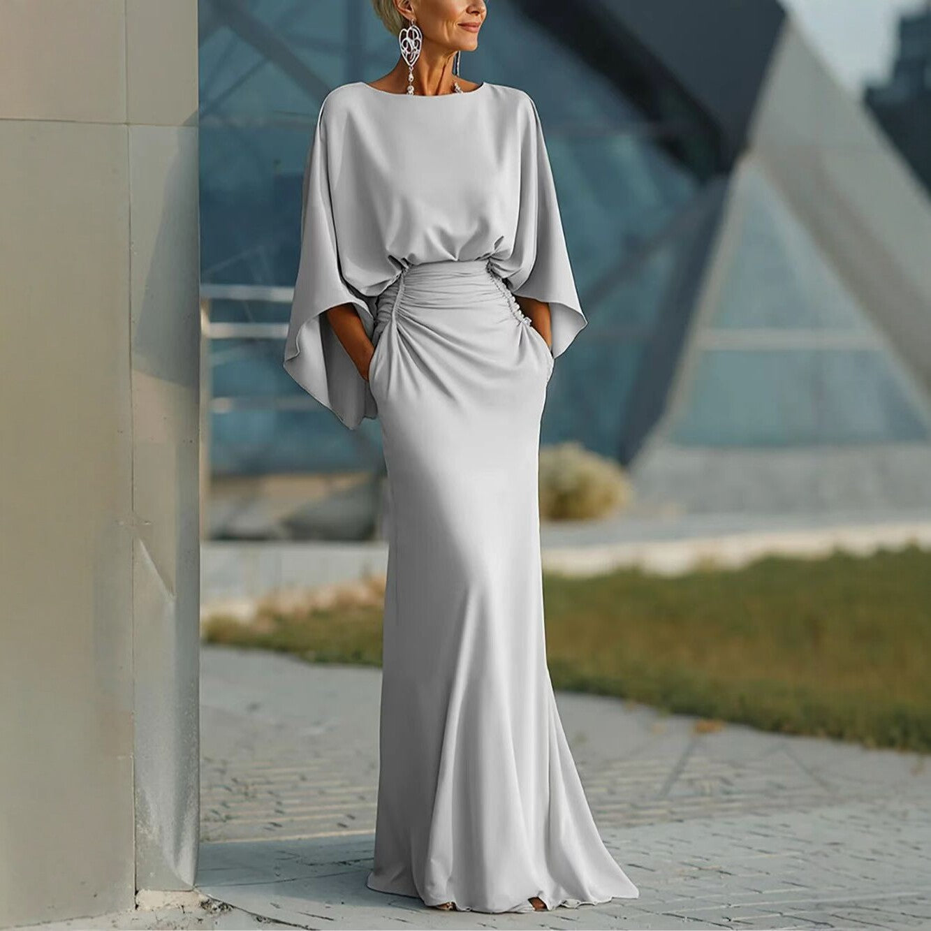 Women's Elegant Backless Pleated Maxi Dress - Formal Long Evening Gown