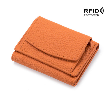 Women's Japanese Style Genuine Leather RFID Protected Mini Coin Wallet (Short)