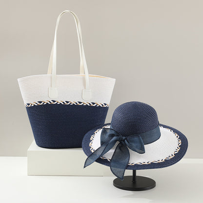 Women's Summer Straw Tote Bag & Wide-Brim Sun Hat Set