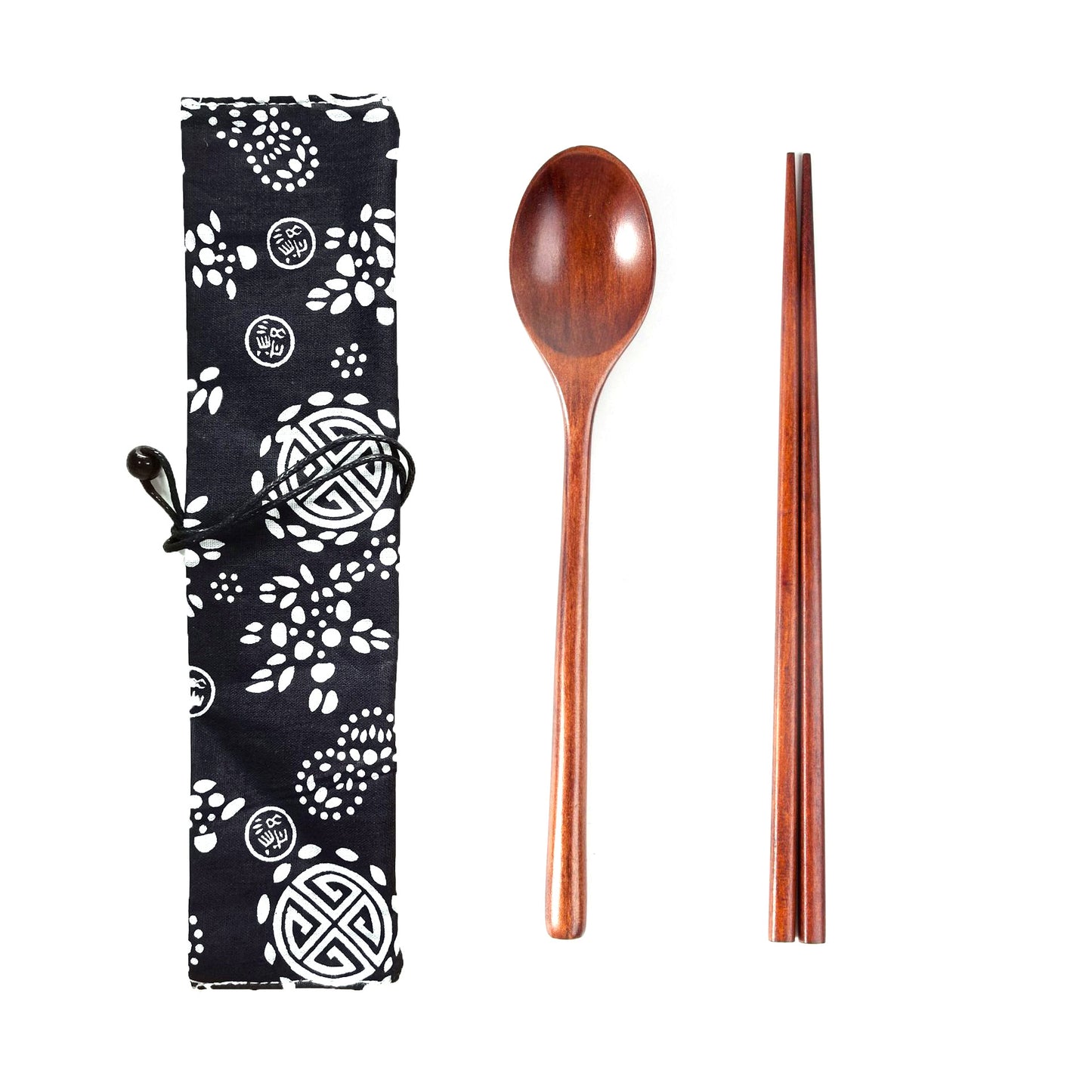 Japanese Style 3-Piece Portable Wooden Cutlery Set with Pouch