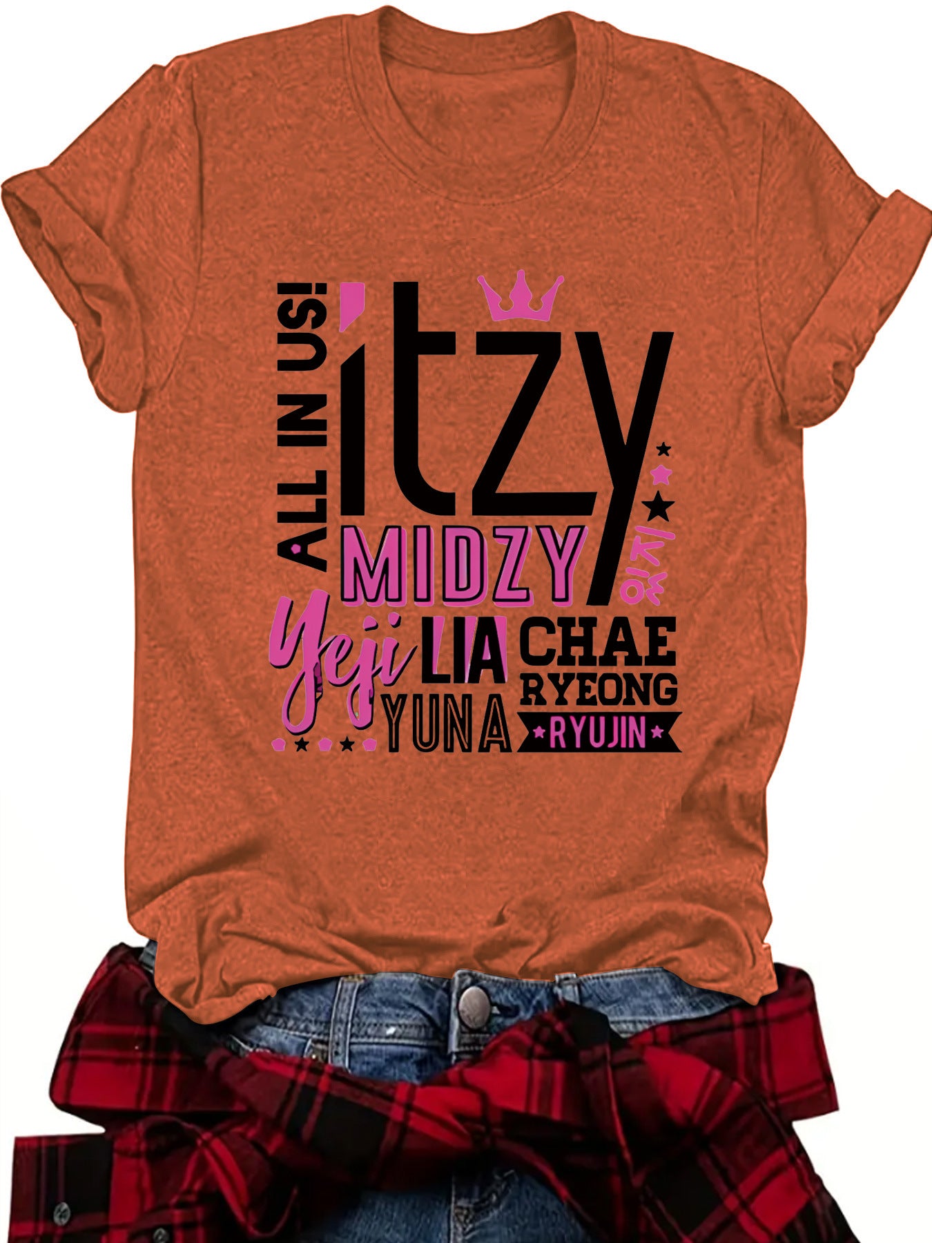 ITZY Slogan Letter Round Neck Short Sleeved Shirt | K-Pop Inspired Graphic T-Shirt