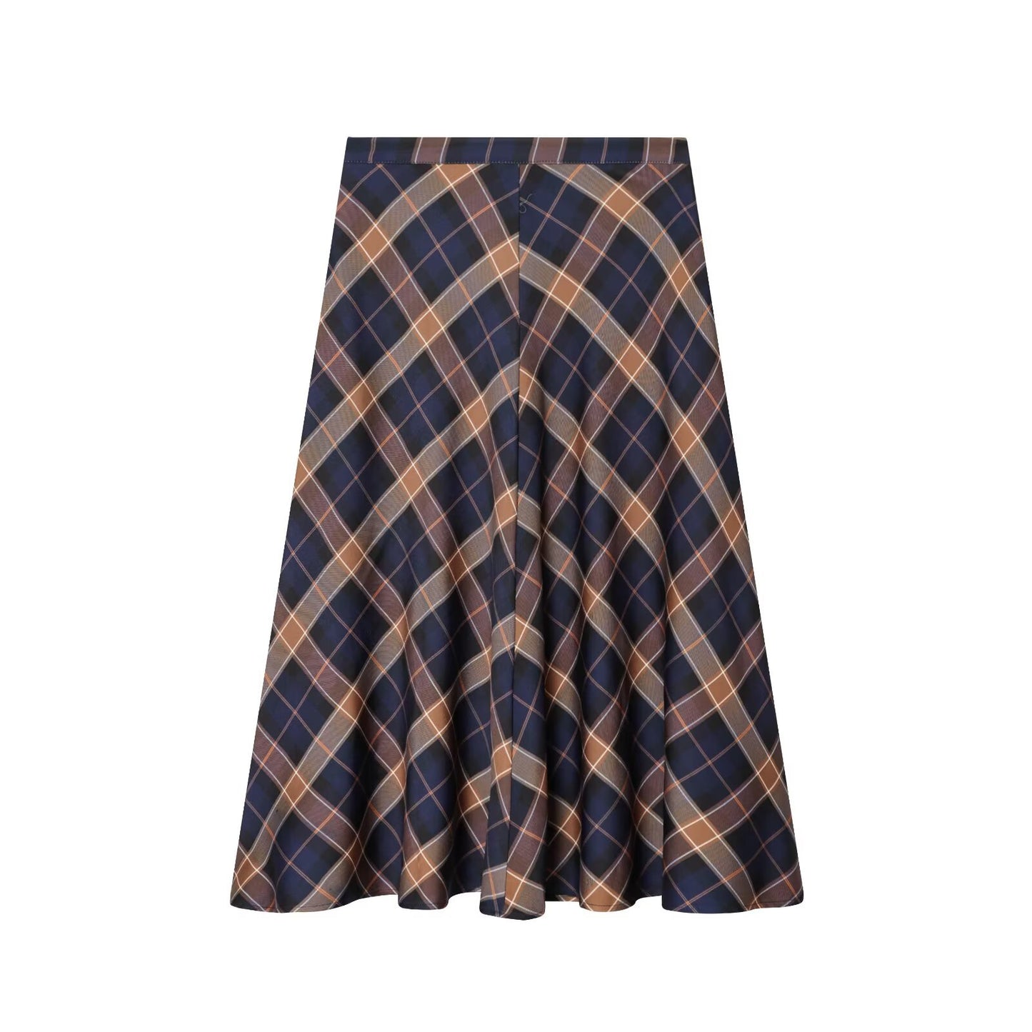 Classic Plaid Patterned A-Line Skirt - Elegant High-Waist Commuter Style Midi Skirt