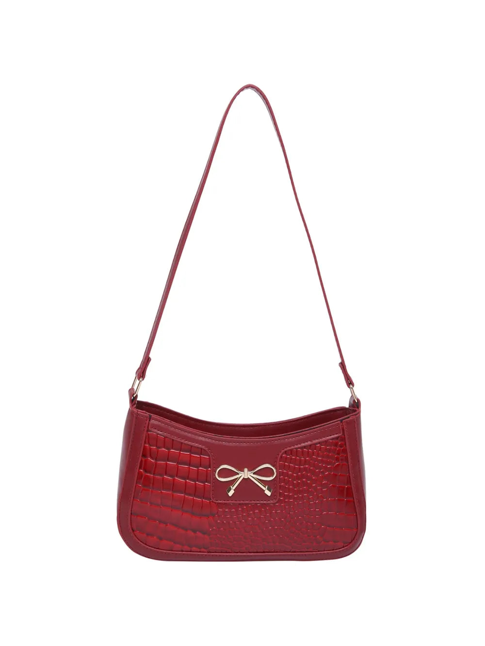 Elegant Crocodile Pattern PU Leather Shoulder Bag with Bow Detail