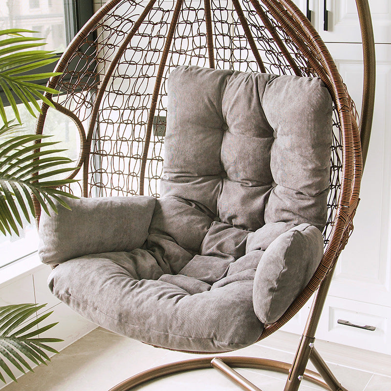Wicker Rattan Hanging Egg Chair with Brown Cushion and Stand