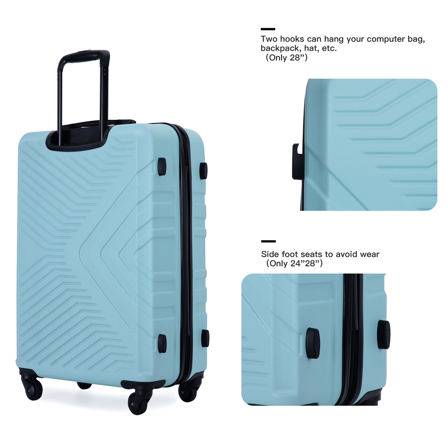 3-Piece Lightweight ABS Luggage Set with Spinner Wheels and TSA Lock - Green