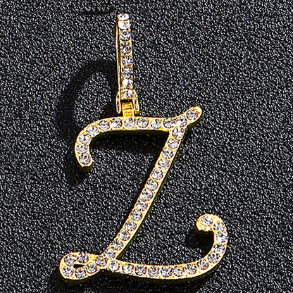 Iced Out Initial Letter Pendant Cuban Chain Necklace